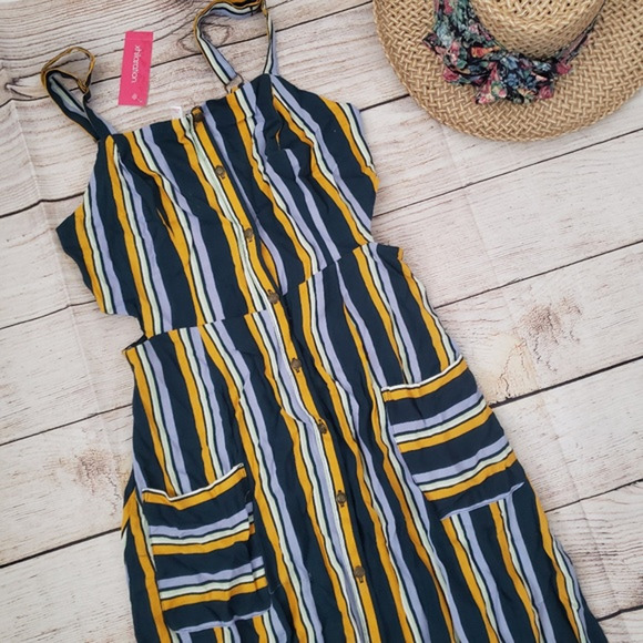 XHILARATION stripe midi button down cutout dress - Picture 2 of 5